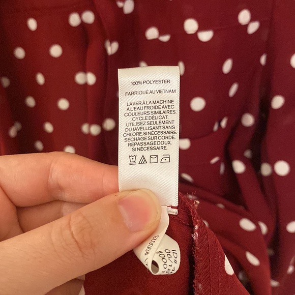 Red Polka Dot Long Sleeve Blouse - Express - Size S - Picture 5 of 5